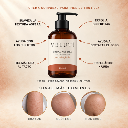 Crema Velutí 250 ml para piel de frutilla, beneficios y zonas de uso